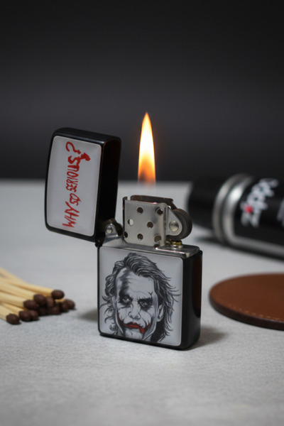 takimaster Joker Why So Serious Tasarım Benzinli Metal Çakmak - Siyah Mat Öze...