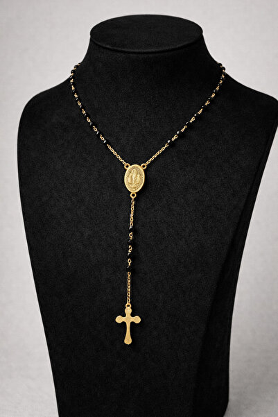 OEM Unisex Rosary Necklace with Beaded and Cross, Golden Stainless Steel, Mod...