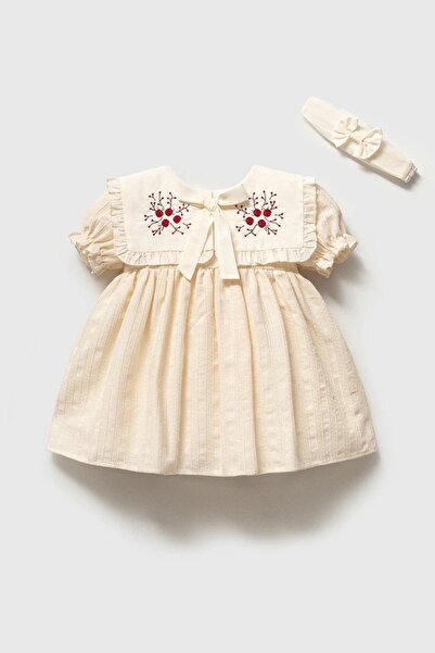 NoyNoy Baby Liora Nakışlı Kız Bebek Elbise