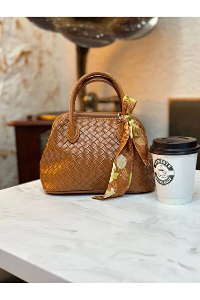 DEZ STORE Şık Örgü Desenli Kadın El Çantası – Fular Detaylı