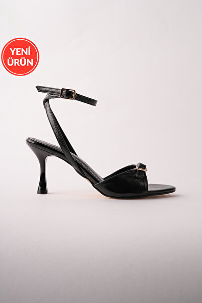 MARSHETTA Livya Black Ankle-Tie Stone Buckle Detail Women's Wedding Party Hee...