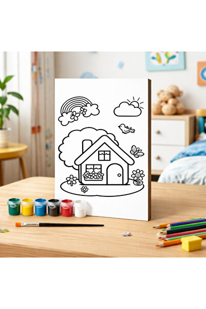 Cemira Ev Tasarımlı Boyanabilir Ahşap Tablo Seti - 6'lı Akrilik Boya + Fırça ...