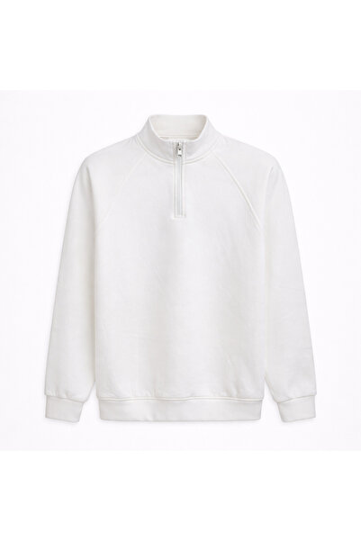 Lotus Unisex Dik Yaka Yarım Fermuarlı Basic Sweatshirt Rahat Kalıp Günlük Spo...