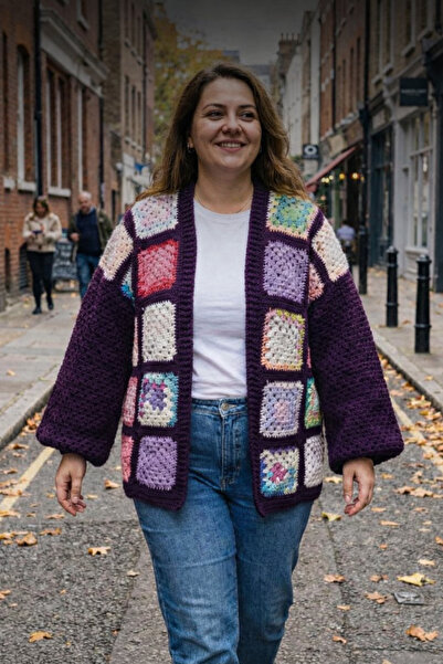 Grizum Motifli el örgüsü hırka