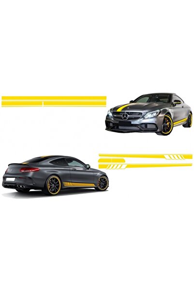 tuningset Set Autocolante Laterale și Capotă Plafon Hayon Galben Mat compatib...