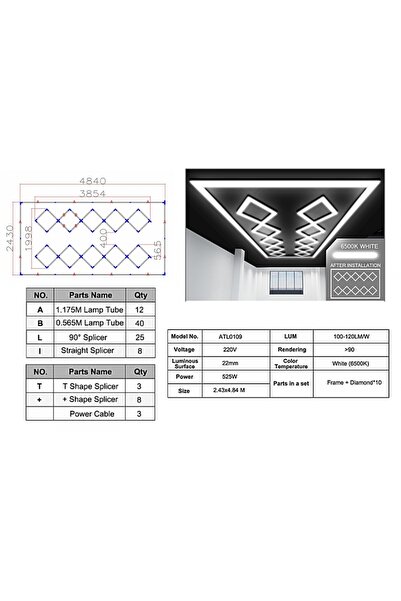 tuningset Sistem de iluminat LED cu 10 corpuri pătrate pentru tavan, 4,84 x 2...