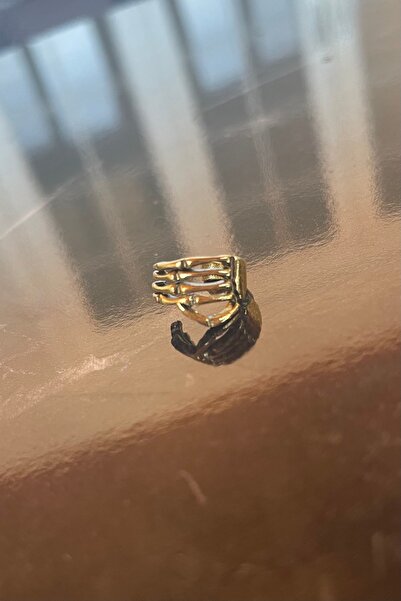 Unisex Altın Renk İskelet Parmak Figürlü Deliksiz Kıkırdak Küpesi - Gotik Ear Cuff