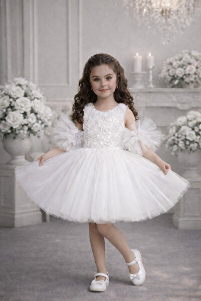 Mixie Bela haljina sa rukavima od pompona, ruža Sa deznom Til komada, večernj...