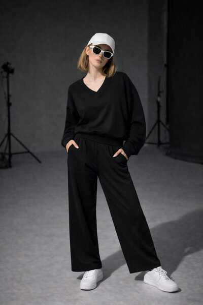 Risely Co Women's Casual Stylish and Comfortable V-Neck Oversized Top and Bot...