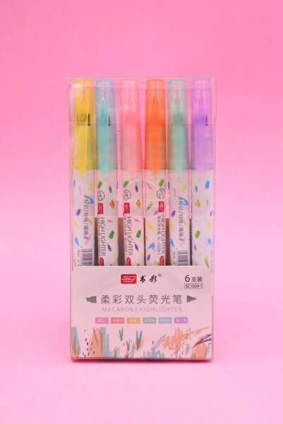 NaSaDAN Çift Uçlu Pastel Fosforlu Kalem Seti 6 Renk Not İşaretleme Kalemi Öğr...