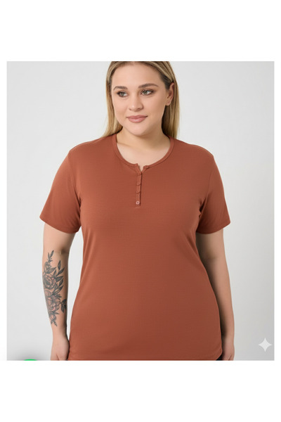 ÖZZYGİYİM Button Detailed Cotton Pack Stretch Fabric Short Sleeve Basic Blouse