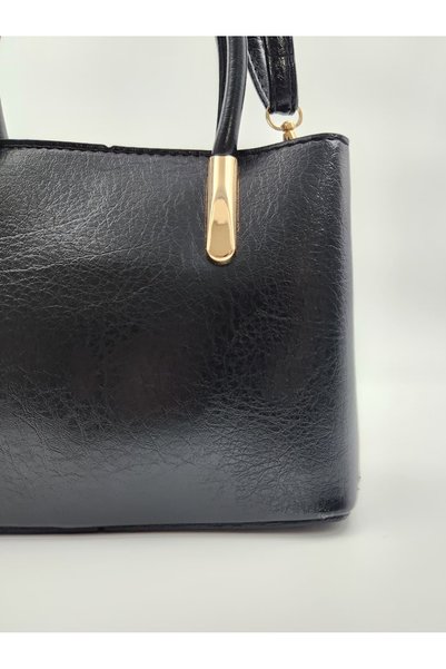 TUESFA Women's Black Handbag and Shoulder Bag - Soft Faux Leather , Three Compartments, Adjustable Strap Pieces, Stylish Model