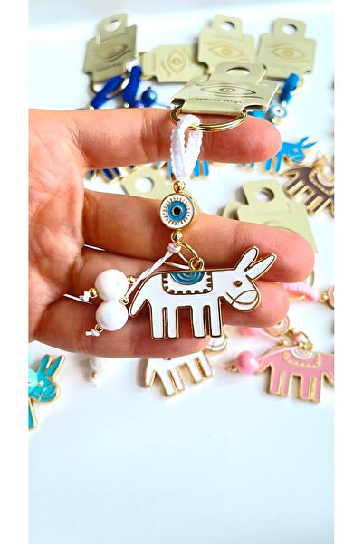 Cassime Επιχρυσωμένο μπρελόκ με σχέδιο λευκού γαϊδουριού και μάτι του διαβόλου