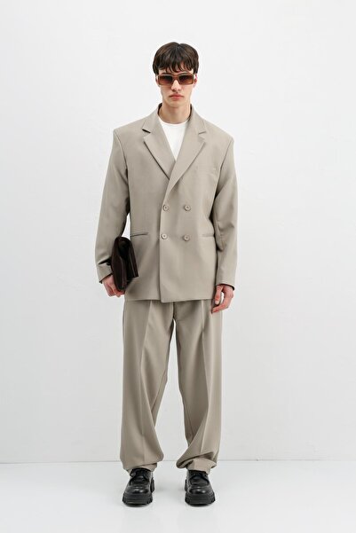 VAMOSCLO بدلة كبيرة الحجم بأزرار على الجهتين بيج