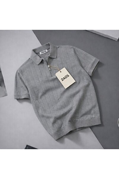zs zaos fashion ανδρικό πλεκτό μπλουζάκι poloyaka με φερμουάρ Με υφή Ελαστικό...