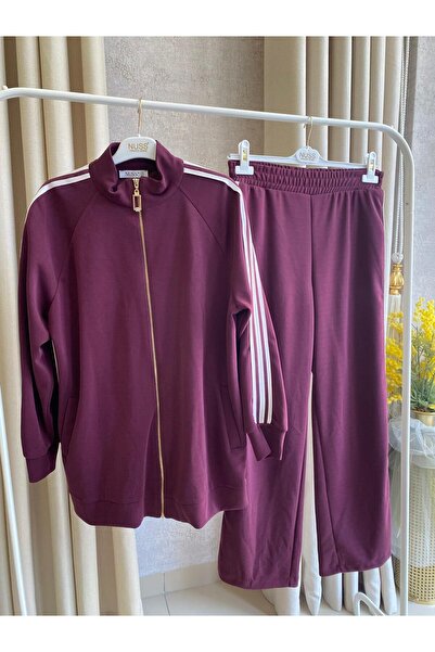 Nuss 1092 Yanı Şerit Detaylı Pantolonlu Takım MÜRDÜM