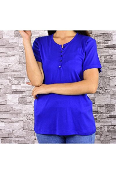 ÖZZYGİYİM Button Detailed Cotton Pack Stretch Fabric Short Sleeve Basic Blouse