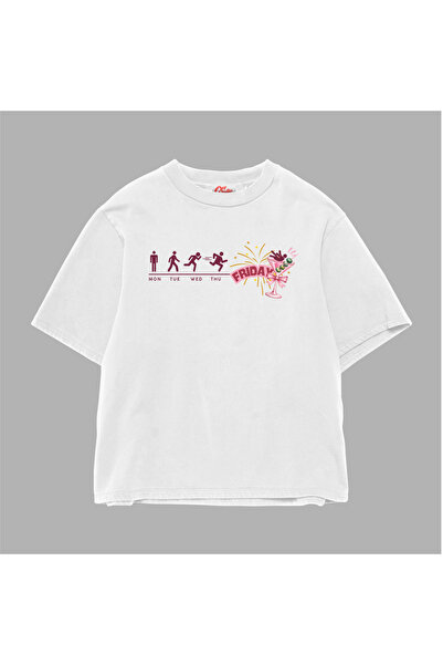 Unisex %100 Organik Pamuk Relaxed Fit Bisiklet Yakalı Baskılı Beyaz T-shirt