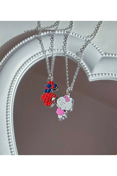 ArtBDesign Hello Kitty Ve Örümcek Adam Çift Kolye Sevgiliye Hediye İkili Kolye