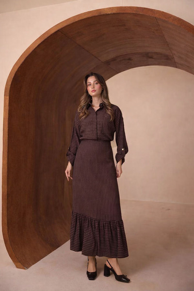 vikitekno Women's Premium Quality Striped Skirt Blouse Modal Double Set