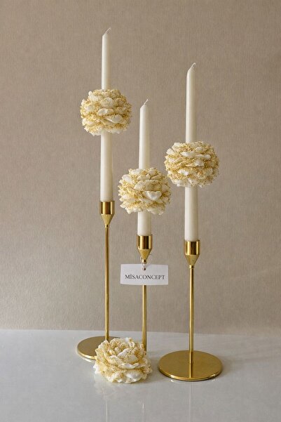 Empressco 3'lü Gold Detaylı Şakayıklı Şamdan Mum Seti, şıklık ve zarafet için