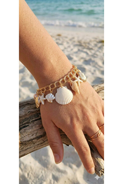 TUTU DESİGN Natural and Gold-Tone Charm Bracelet Shell Design Bracelet with G...