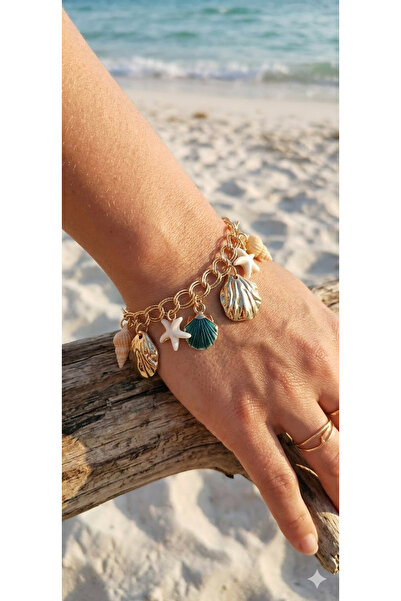 TUTU DESİGN Natural and Gold-Tone Charm Bracelet Shell Design Bracelet with G...