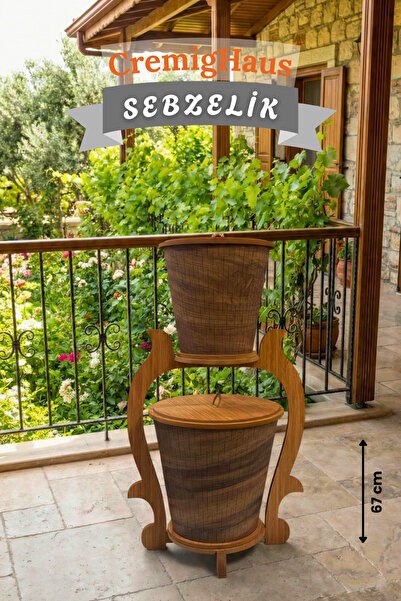 CremigHaus Ahşap Sebzelik Geleneksel Tasarım Stantlı Kemençe Desenli Patates ...