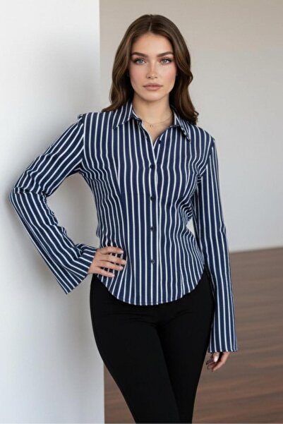 PERA MODA mulat Cămașă spaniolă cu mâneci înfășurate în talie cu dungi