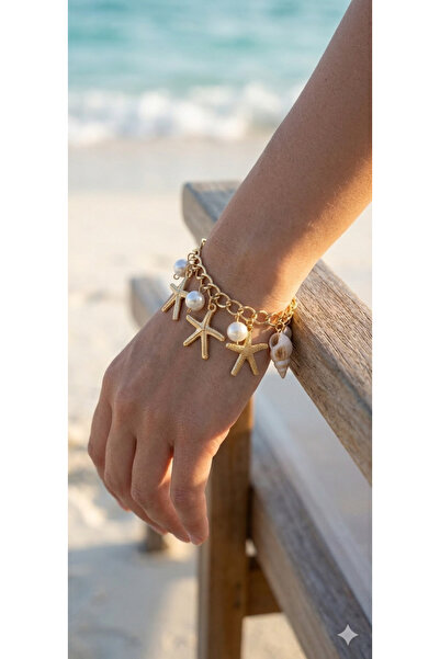 TUTU DESİGN Natural and Gold-Tone Charm Bracelet Shell Design Bracelet with G...