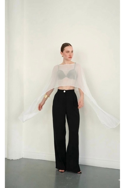 manana fashion Asymmetric Cut Sheer Cape