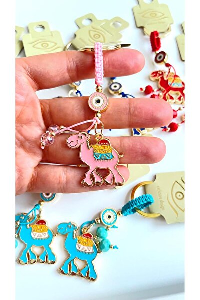 Cassime Επιχρυσωμένο μπρελόκ με σχέδιο ροζ καμήλας και μάτι του διαβόλου