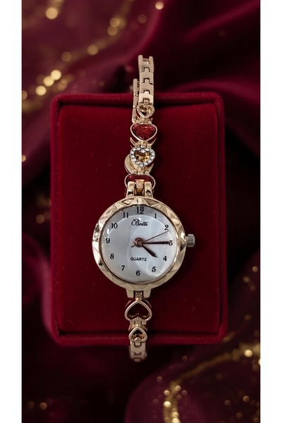 ahsenaksesuar2025 Kalp Taşlı Quartz Beyaz Kadran Rose Gold Renk Bileklik Kadı...