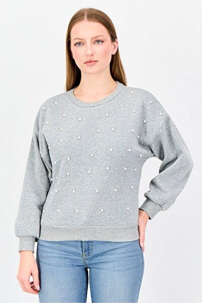 Buzz Women Crew Neck Heather Long Sleeve Sweatshirt, Grey