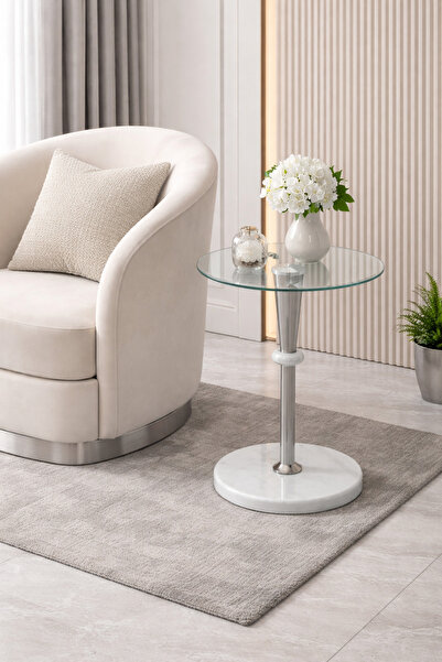 Generic Single serving table with glass top and artificial marble base