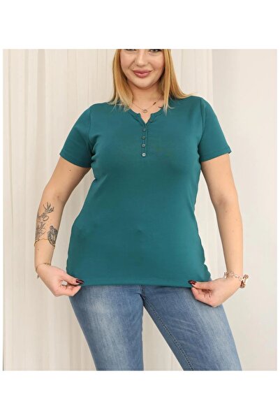 ÖZZYGİYİM Button Detailed Cotton Pack Stretch Fabric Short Sleeve Basic Blouse