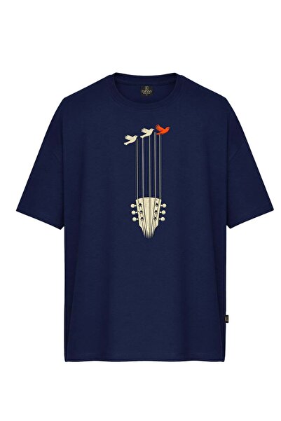 Espina Premium Unisex Gitar Baskılı Oversize Tişört