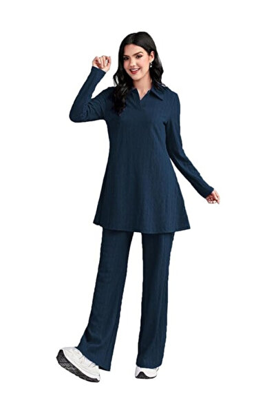 MYSMAR طقم نسائي أزرق مكون من بلوزة وبنطال - AMN1008-أزرق