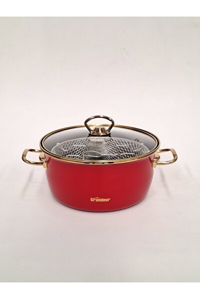 GİZEM Enamel 22 cm 3.7 Liter Fryer - Frying Pot - Chips Pot - Red
