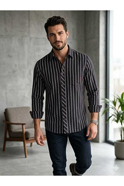 EAS GİYİM Striped Long Sleeve Pocketed Shirt