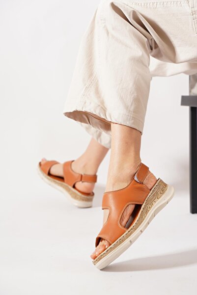 Moda Pie Post Genuine Leather Orthopedic direct women Sandals tan skin