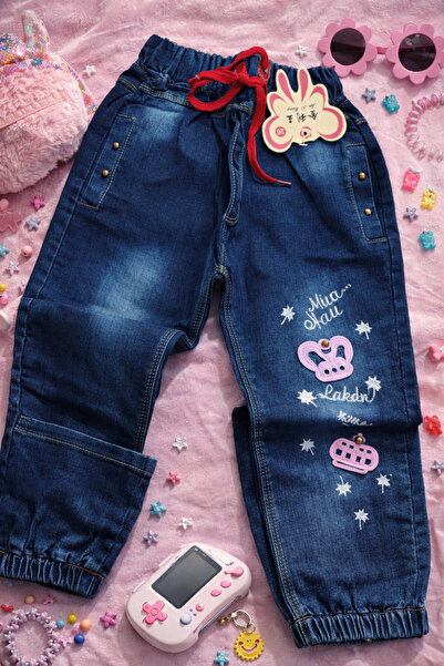 Generic Girls Stylish Blue Denim Flare Jeans | Love Forever Embroidery Fashio...