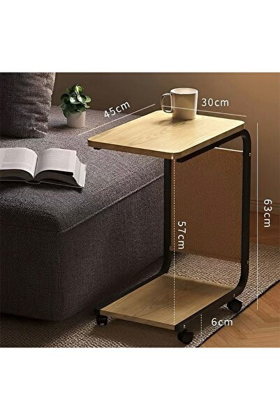 Nobrand طاولة جانبية على شكل حرف C بعجلات وحقيبة تخزين، طاولة قهوة بتصميم عصر...