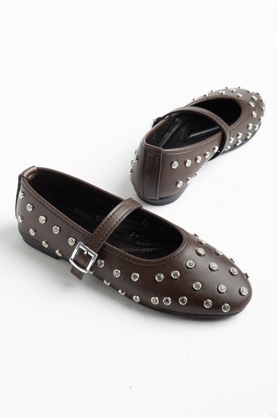 Dilimler Ayakkabı Model oval Bretli Trok Stone maro balerini pentru femei