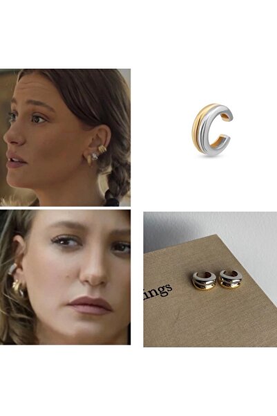 AychaAksesuar Çelik vip iki renkli düz taşsız Serenay sarıkaya geçirmeli kıkı...