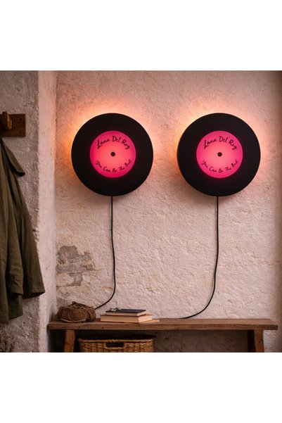 Dekor atolyem Retro Record Led Wall Lamp – Decorative Indoor and Living Room - Music Themed Wall Lighting 18 cm