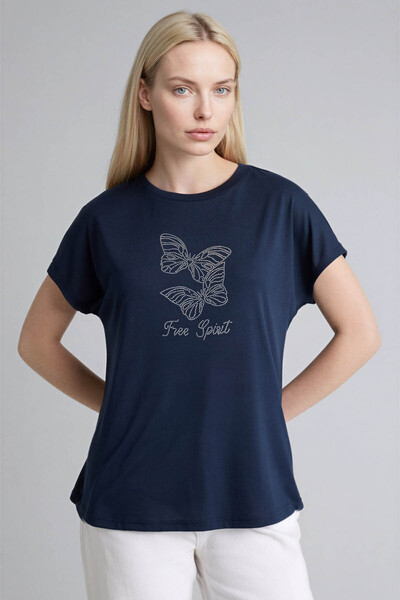DeFacto Γυναικείο T-shirt G9269AX/NV253 ΝΑΥΤΙΚΟ ΜΠΛΕ