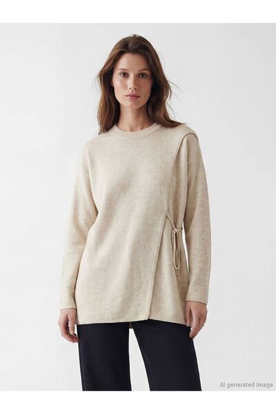 LC Waikiki Lcw Modest Beige Crew Neck Women's Knitwear Tunic