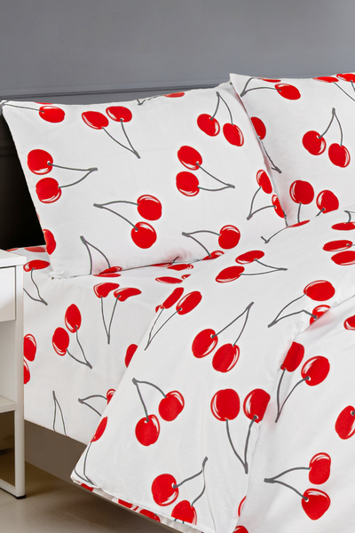 Magnolia Σετ μονόπλευρης παπλωματοθήκης με σχέδιο κεράσι |   Κόκκινο-Λευκό, Β...