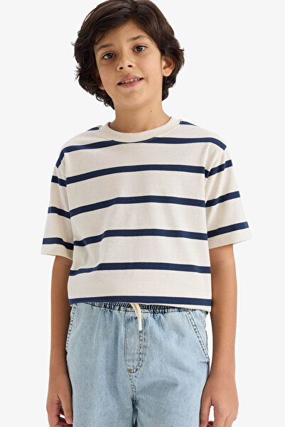 DeFacto Çizgili indigo Erkek Çocuk T-Shirt D7864A8/IN245